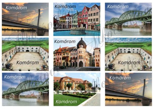 Komárom nevezetességei KOMÁROM felirattal 9 x 6 cm - HŰTŐMÁGNES, AJÁNDÉKKÍSÉGŐ készítéshez