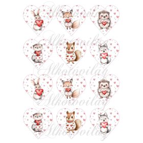   6,5 cm magas szívek apró szívecskékkel és Valentin napi - Anyák napi szívet tartó állatkákkal