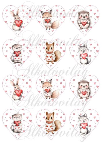 6,5 cm magas szívek apró szívecskékkel és Valentin napi - Anyák napi szívet tartó állatkákkal