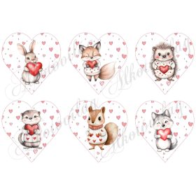   9 cm magas szívek apró szívecskékkel és Valentin napi - Anyák napi szívet tartó állatkákkal