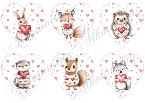 9 cm magas szívek apró szívecskékkel és Valentin napi - Anyák napi szívet tartó állatkákkal