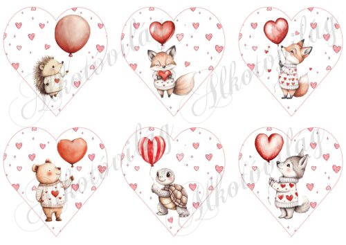 9 cm magas szívek apró szívecskékkel és Valentin napi - Anyák napi állatkákkal