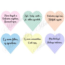   Pöttyös szívek Valentin-napi vicces feliratokkal - 9cm magas