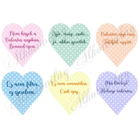   Pöttyös szívek Valentin-napi vicces színes feliratokkal - 9cm magas