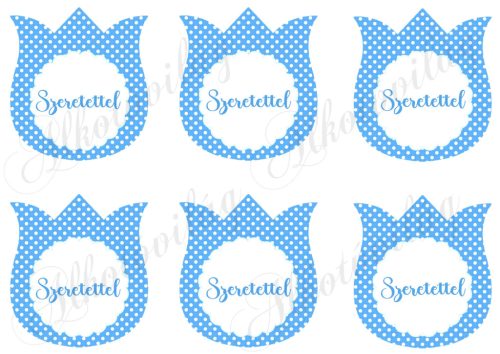 9 cm magas pöttyös tulipánok - KÉK - SZERETETTEL felirattal