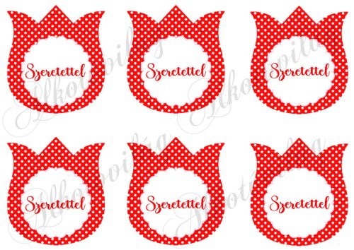 9 cm magas pöttyös tulipánok -PIROS - SZERETETTEL felirattal