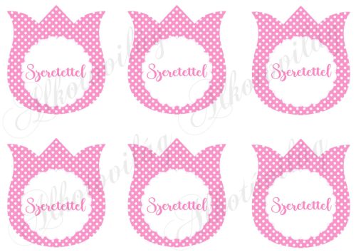 9 cm magas pöttyös tulipánok -RÓZSASZÍN - SZERETETTEL felirattal