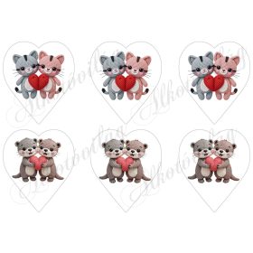   9 cm magas szívek cuki horgolt cicákkal és hódokkal Valentin napra, Anyák napjára