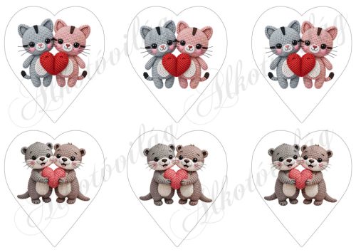 9 cm magas szívek cuki horgolt cicákkal és hódokkal Valentin napra, Anyák napjára