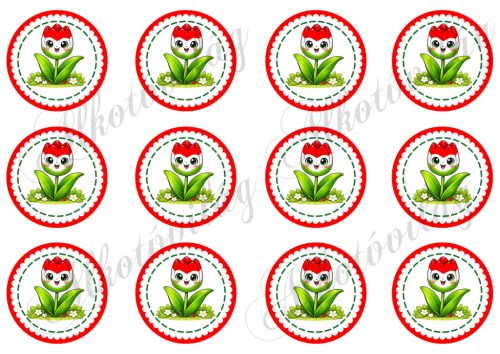 Kokárdák cuki tulipánokkal 6 cm-es körökben