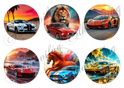 Autók 8,5 cm átmérővel - HŰTŐMÁGNES, AJÁNDÉKKÍSÉGŐ, BESZÚRÓS DÍSZ, AJTÓ - , ABLAKDÍSZ stb. készítéshez