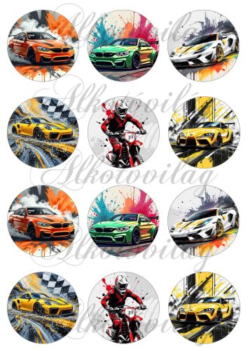 Autók és motor 6 cm átmérővel - HŰTŐMÁGNES, AJÁNDÉKKÍSÉGŐ, KULCSTARTÓ stb. készítéshez