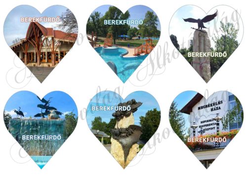 BEREKFÜRDŐ nevezetességei 9 cm magas szíveken - BEREKFÜRDŐ felirattal