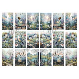   Kedves tavaszi hangulatú képek házikókkal, virágokkal - 6,5 x 4 cm - HŰTŐMÁGNES, AJÁNDÉKKÍSÉGŐ készítéshez