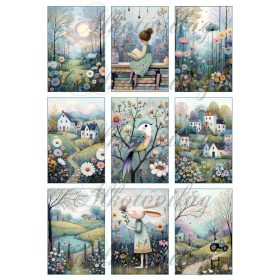   Kedves tavaszi hangulatú képek házikókkal, virágokkal - 9 x 6 cm - HŰTŐMÁGNES, AJÁNDÉKKÍSÉGŐ készítéshez