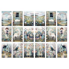   Kedves tavaszi hangulatú képek házikókkal, virágokkal 2 - 6,5 x 4 cm - HŰTŐMÁGNES, AJÁNDÉKKÍSÉGŐ készítéshez