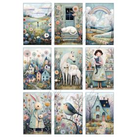   Kedves tavaszi hangulatú képek házikókkal, virágokkal 2 - 9 x 6 cm - HŰTŐMÁGNES, AJÁNDÉKKÍSÉGŐ készítéshez