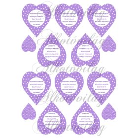 NŐNAPI felirat lila pöttyös szívekben - 7 cm magas