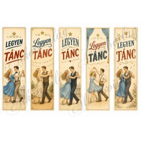   Könyvjelzők - LEGYEN TÁNC felirattal vintage design-nal kék ruhás hölggyel - 17,5 x 5 cm