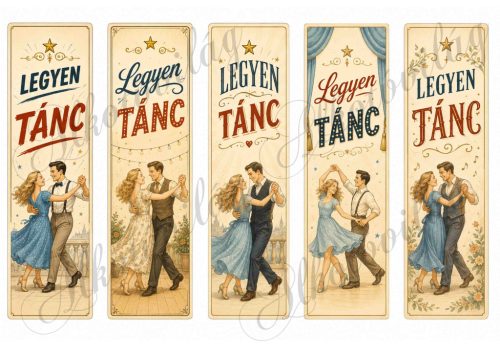 Könyvjelzők - LEGYEN TÁNC felirattal vintage design-nal kék ruhás hölggyel - 17,5 x 5 cm