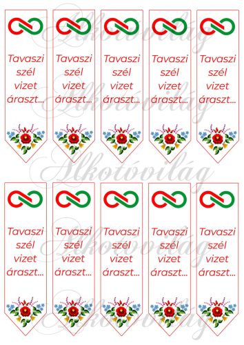 Könyvjelzők TISZA logóval, kalocsai mintával és Tavaszi szél idézettel - 12 x 3,5 cm