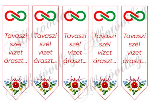 Könyvjelzők TISZA logóval, kalocsai mintával és Tavaszi szél idézettel - 17,5 x 5 cm