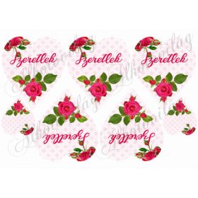 Pink rózsa rózsaszín alapon- szeretlek felirattal