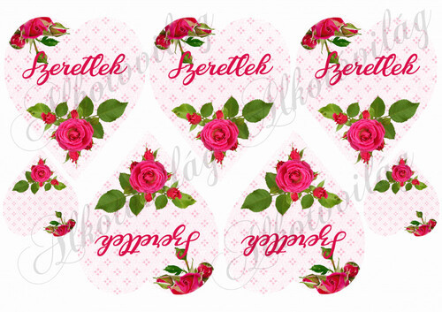 Pink rózsa rózsaszín alapon- szeretlek felirattal