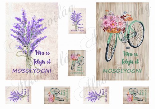 Képek levendulával, virágos biciklivel - feliratokkal - 10 x 15 cm