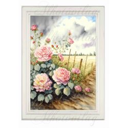   Akvarell stílusú kép keretben mező széli rózsákkal - 19,5 x 26,5 cm
