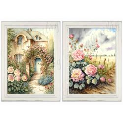   Akvarell stílusú képek keretben gyönyörű rózsalugassal - 2db