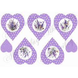 Levendula csokrok pillangókkal lila pöttyös szívekben