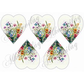 Egyforma szívek kézzel festett mezei virágokkal