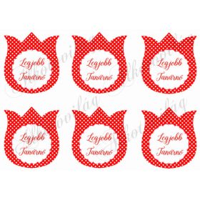   Tulipánok piros alapon fehér pöttyökkel - LEGJOBB TANÁRNŐ felirattal