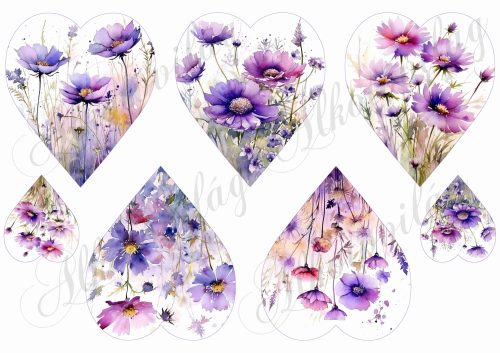 Szívek gyönyörű lila árnyalatú virágokkal
