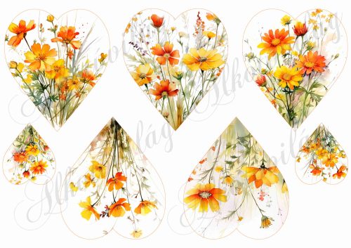 Szívek gyönyörű narancs és sárga árnyalatú virágokkal