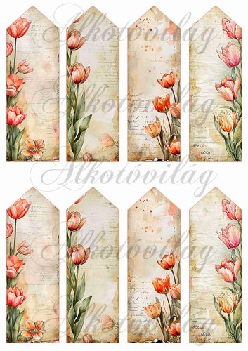 Könyvjelzők gyönyörű kézzel festett tulipánokkal - 13 x 4,3 cm