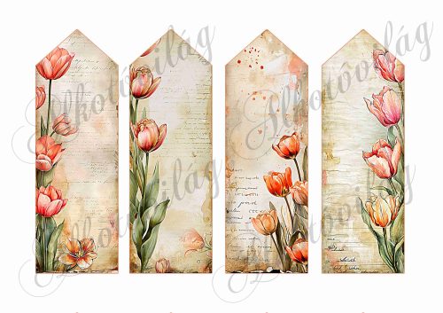 Könyvjelzők gyönyörű kézzel festett tulipánokkal - 16,5 x 5,5 cm