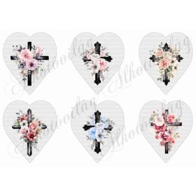 Kereszt rózsákkal 9 cm magas szíveken