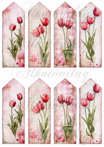 Könyvjelzők gyönyörű pink árnyalatú tulipánokkal - 13 x 4,3 cm