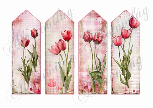 Könyvjelzők gyönyörű pink árnyalatú tulipánokkal - 16,5 x 5,5 cm