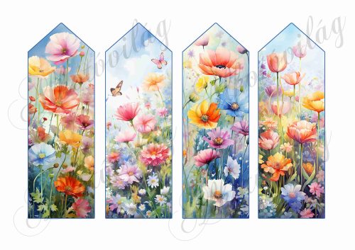 Könyvjelzők gyönyörű színes tavaszi virágokkal - 16,5 x 5,5 cm