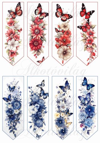Könyvjelzők virágokkal és pillangókkal - 13 x 4,3 cm