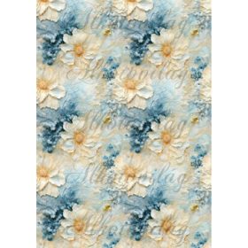   Gyönyörű csipkés szélű virág kékes kompozícióban kisebb mintákkal