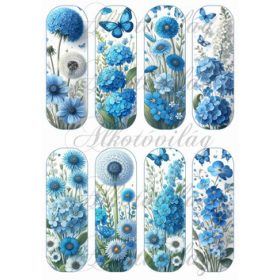  Könyvjelzők hortenzia, nefelejcs, pitypang és más kékes virágokkal - 13 x 4,3 cm