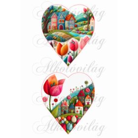   13,5 cm magas szívek csodás tulipánokkal és házikókkal gyapjú utánzatú struktúrával 3