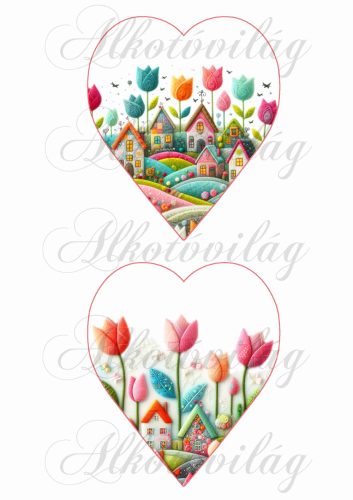 13,5 cm magas szívek csodás tulipánokkal és házikókkal gyapjú utánzatú struktúrával 5