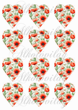 Csodás pipacsos szívek - 6,5 cm