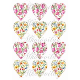 Tulipános és tavaszi virágos szívek - 6,5 cm