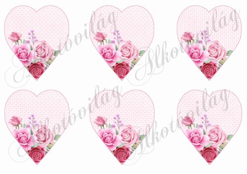 Rózsaszín árnyalatú szívek rózsákkal - 9 cm magas